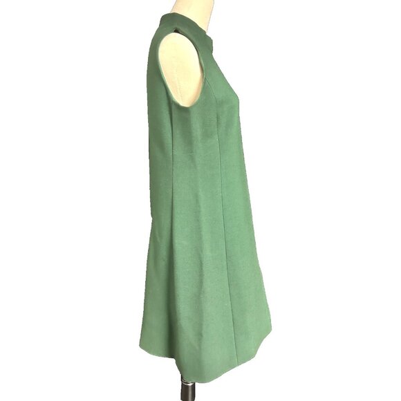 Vintage Flemington Furs 60s Green Wool Mod Dress Suit Fur Collar Classy Classic - Picture 11 of 16